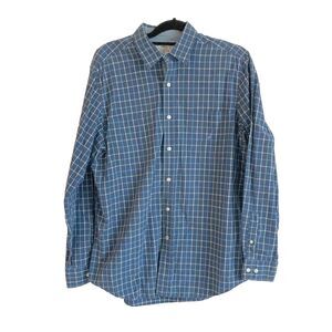 Nautica Men’s Sz M Blue Plaid Button Up Shirt 100% Cotton Comfy Formal
